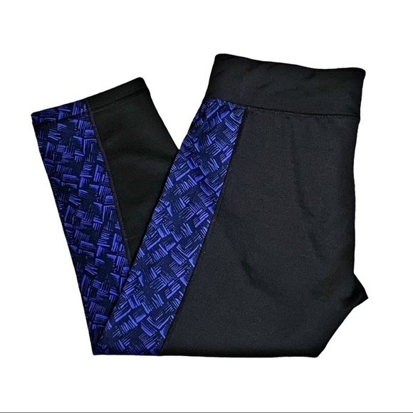 ADIDAS CLIMALITE Activewear capri leggings Workout Black Royal blue Drifit Large - Picture 4 of 8